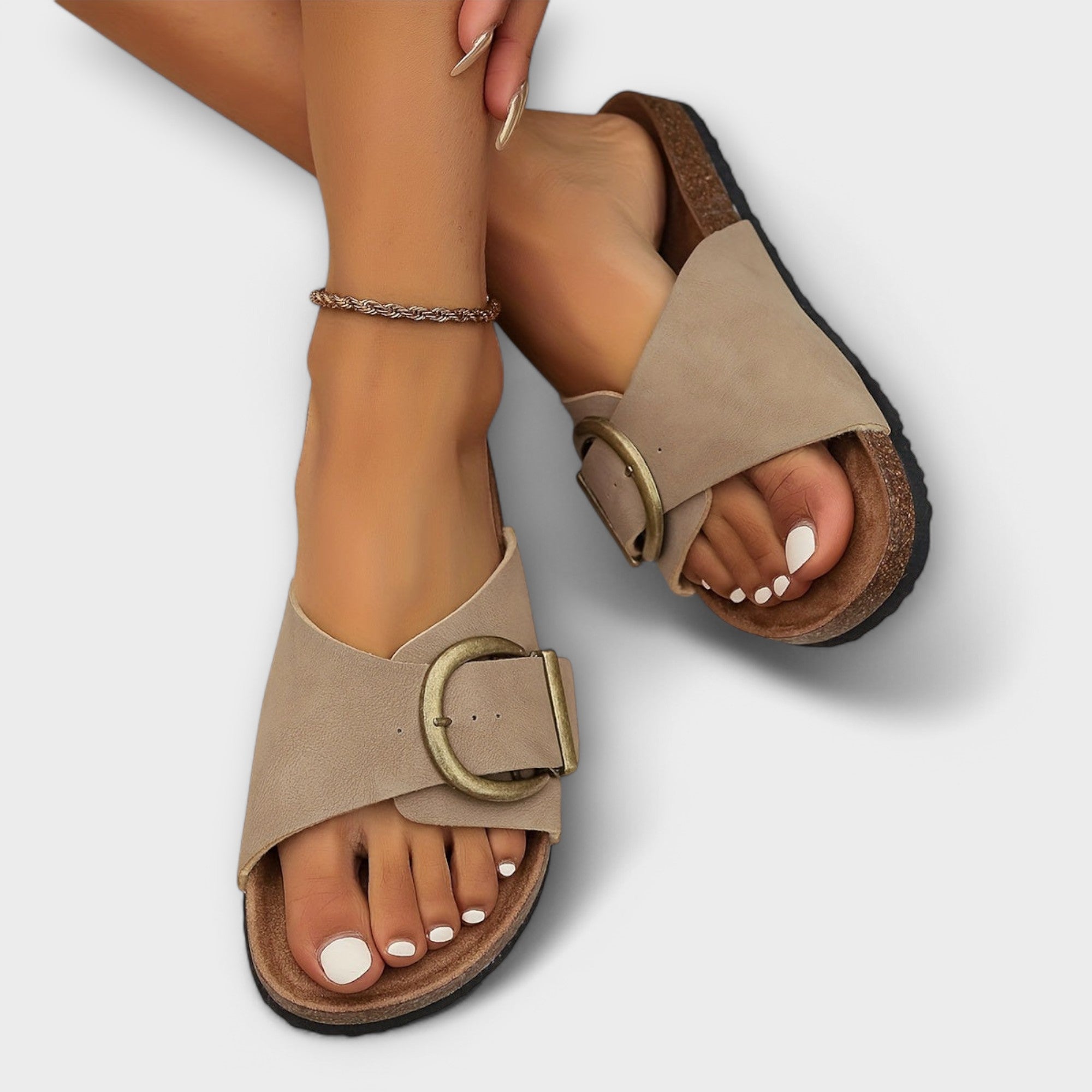 Ladies Cork Sandals with Buckle Closure Design