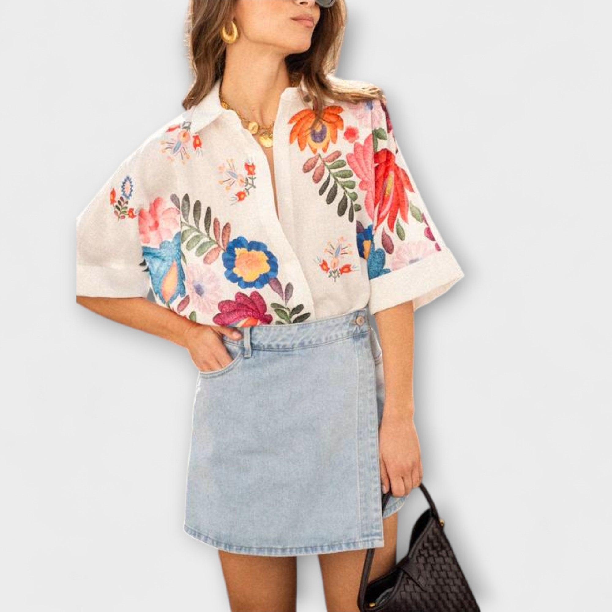 Ziva - Carla Short-Sleeve Shirt with Floral Pattern