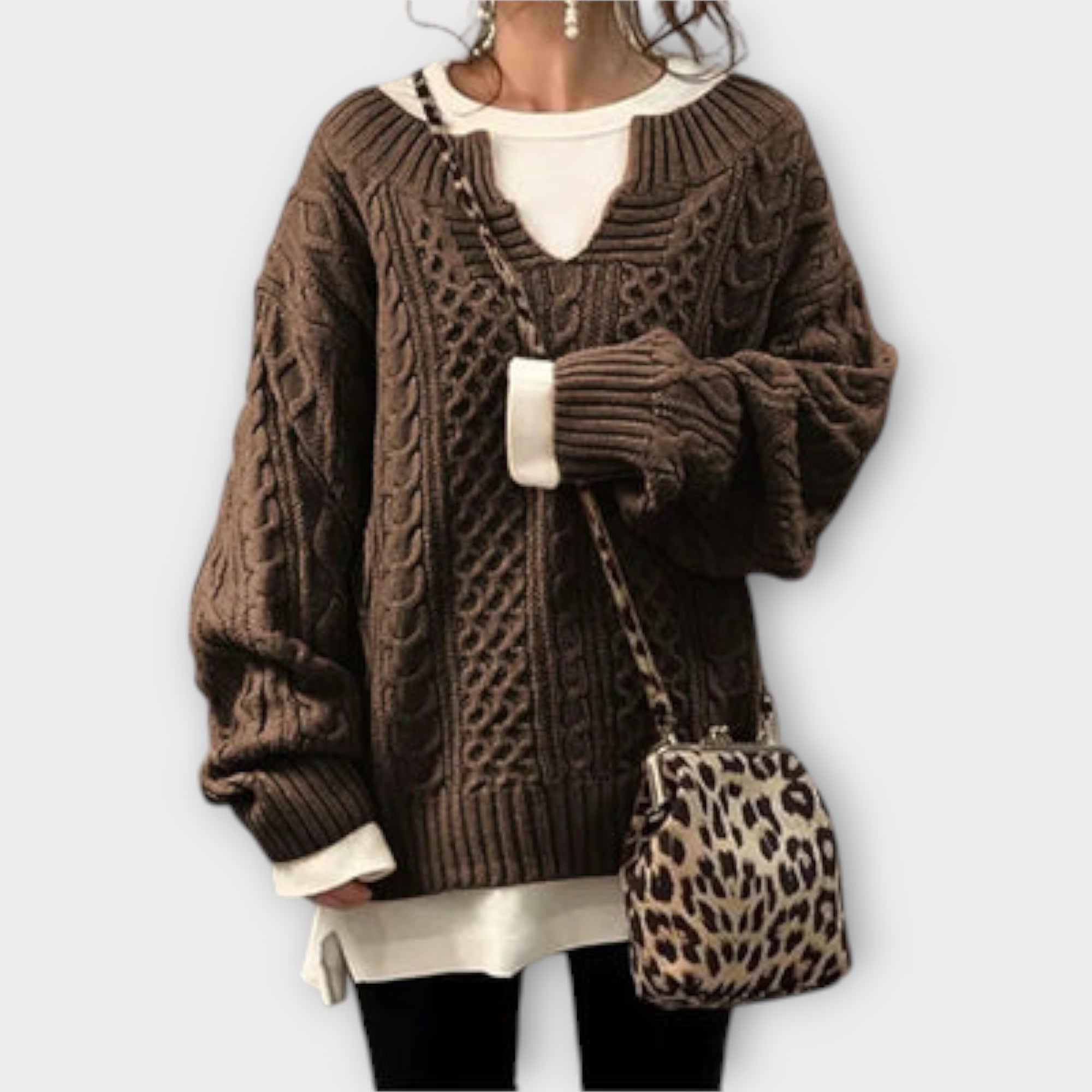 Oversized Knit Sweater with Cable Pattern
