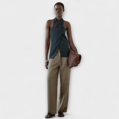 Hannah - Blue Halter Neck Top with Back Cutout