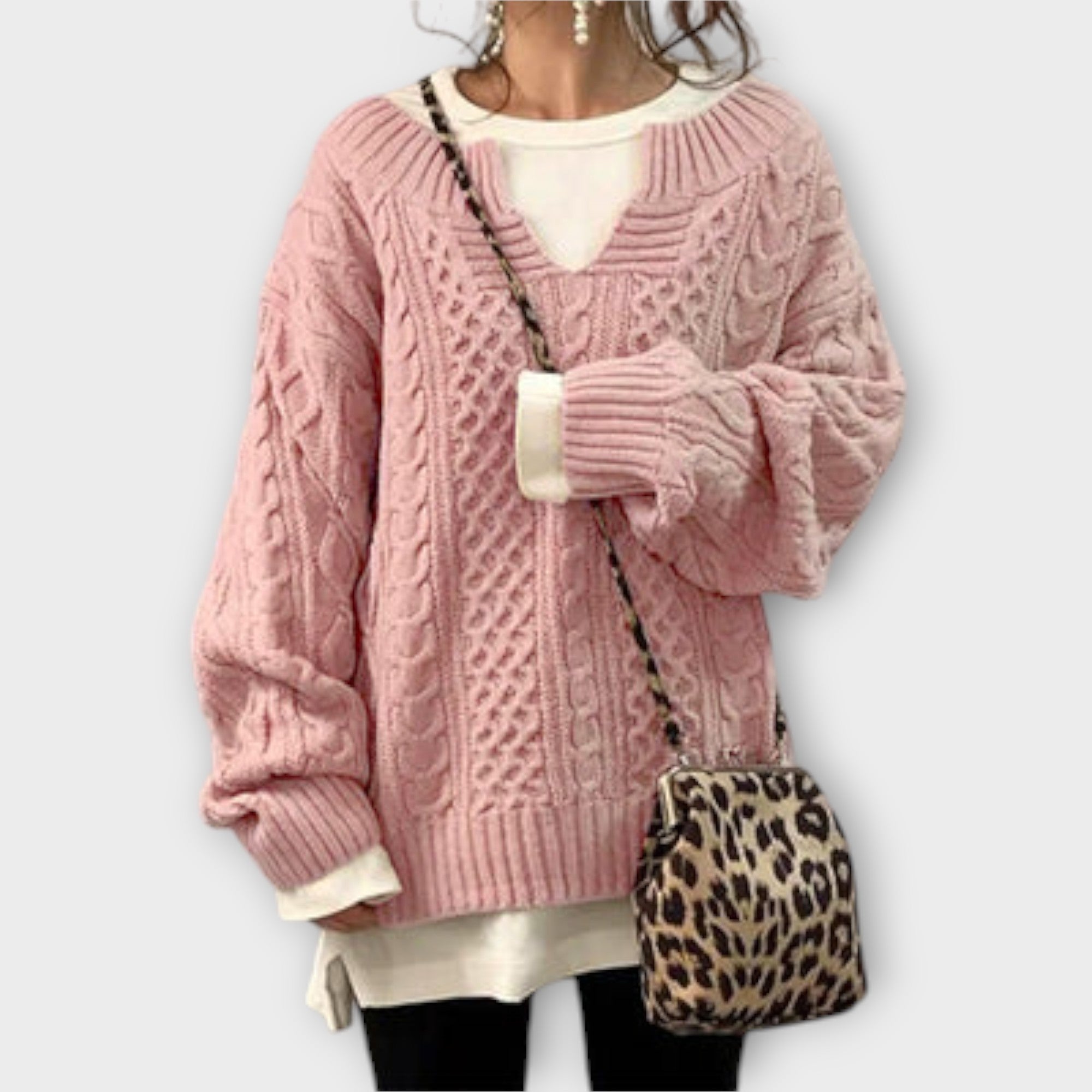 Oversized Knit Sweater with Cable Pattern