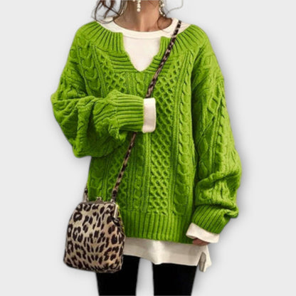 Oversized Knit Sweater with Cable Pattern
