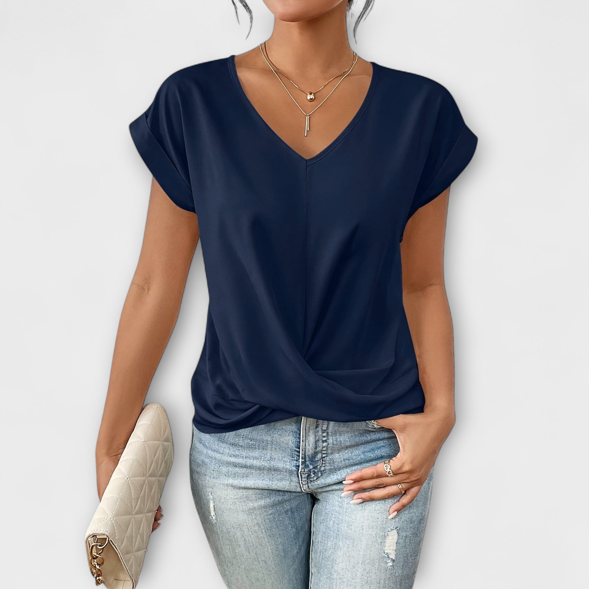 Eloise - V-Neck Top with Button Detail