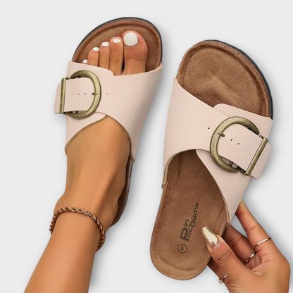 Ladies Cork Sandals with Buckle Closure Design